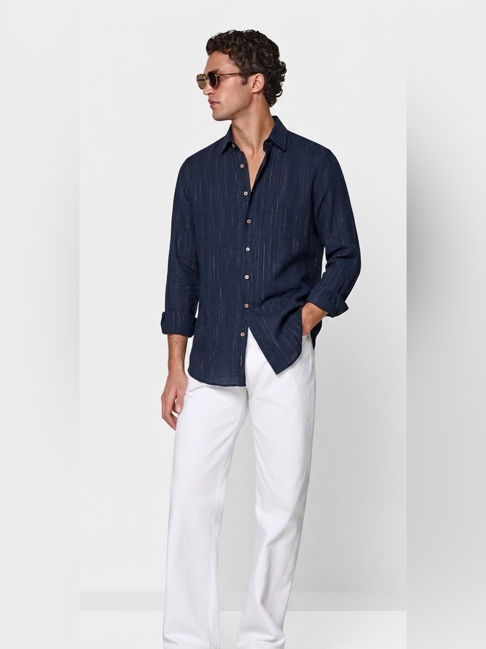 Massimo Dutti Navy Blue Casual Button Down Shirt